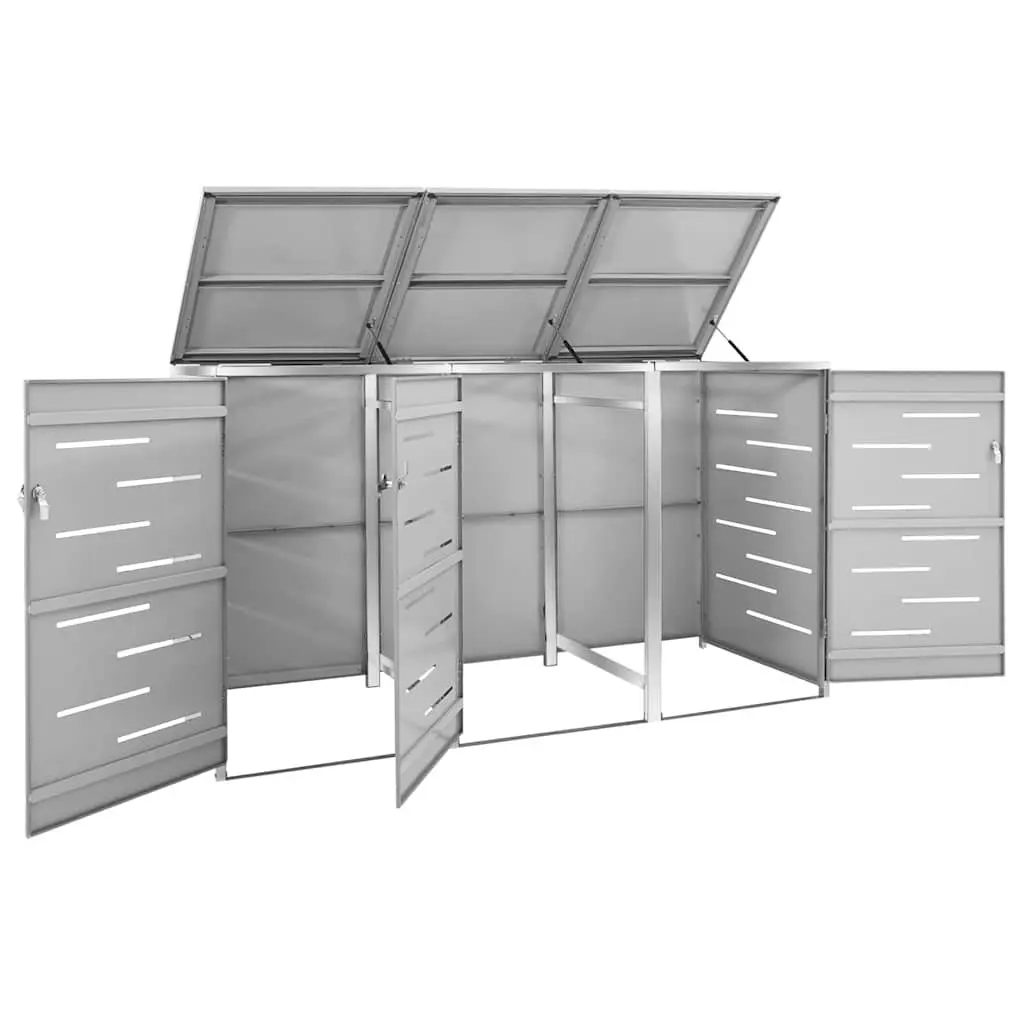 Triple Wheelie Bin Shed Outdoor Storage Galvanised Steel Grey