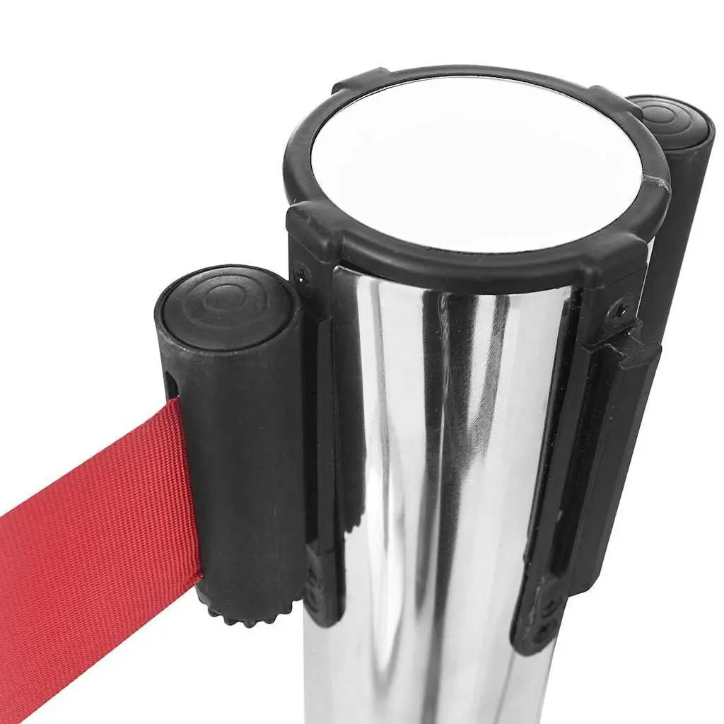Safety Stanchions Retractable Belt Barriers 4 Piece Stainless Steel Silver