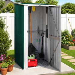 Garden Shed Green 118.5x97x209.5 cm Outdoor Storage Tool House Lockable Door
