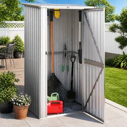 Garden Shed Grey Outdoor Storage Tool House Galvanised Steel Lockable Door