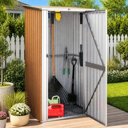 Garden Shed Brown 118.5x97x209.5cm Galvanised Steel Outdoor Storage Tool House