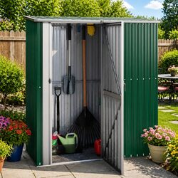 Garden Shed Green Outdoor Storage Galvanised Steel Lockable Door Sloping Roof