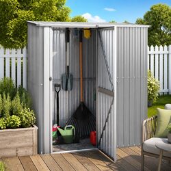 Garden Shed Grey Outdoor Storage Tools Galvanised Steel Lockable Door Sloping