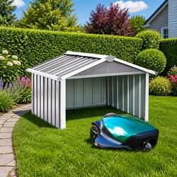 Garden Robot Lawnmower Shed 92x97x63cm Galvanised Steel Storage Enclosure Grey