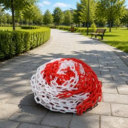 Warning Chain Safety Barrier 30 m Red White Plastic Lightweight Temporary