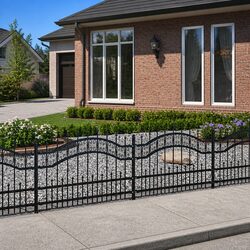 Garden Fence Panel Black Spear Top Steel Outdoor Backyard Perimeter Barrier