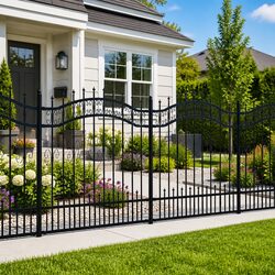 Garden Fence Panel Black Steel Spear Top Outdoor Perimeter Barrier Security
