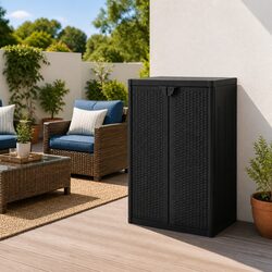 Storage Cabinet Black Garden Patio Outdoor Indoor Organizer Cupboard Shelves