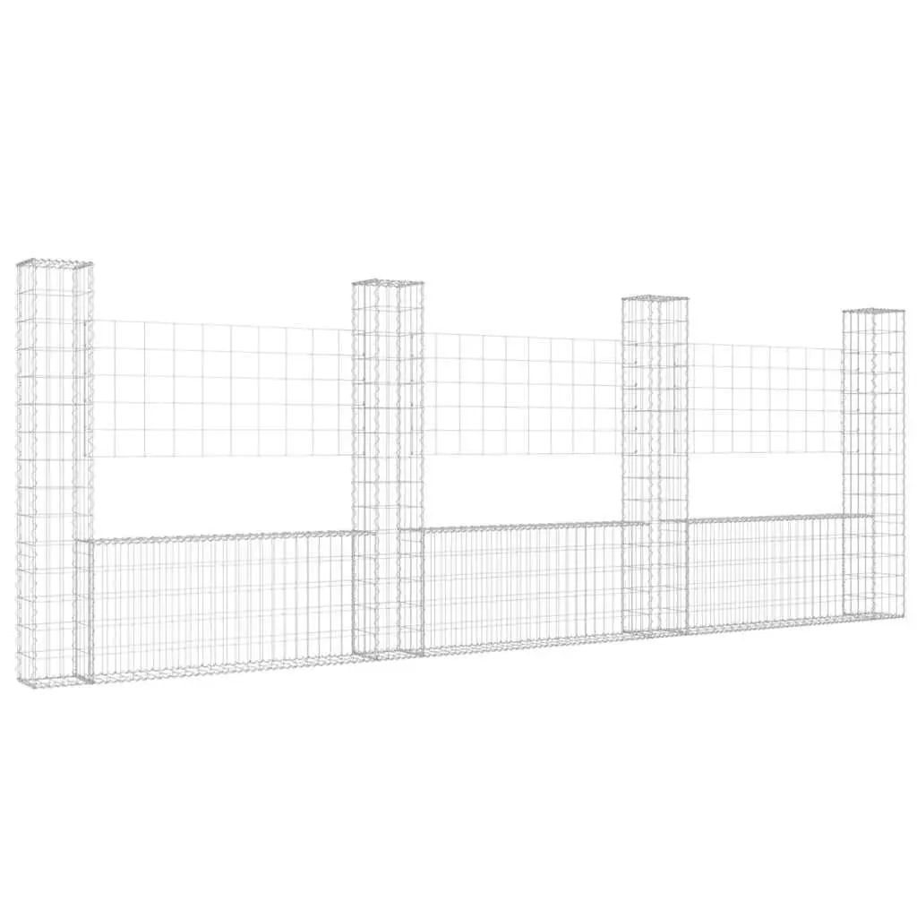U-Shape Gabion Basket Fence Panel Welded Mesh 380x20x150cm Silver