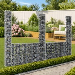 U-Shape Gabion Basket Fence Panel 260x20x200cm Iron Posts Retaining Wall Garden