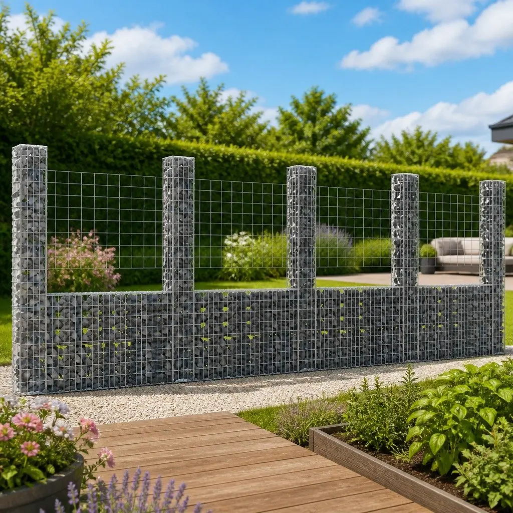 U-Shape Gabion Basket Iron Fence Panel Retaining Wall 500x20x200cm Silver
