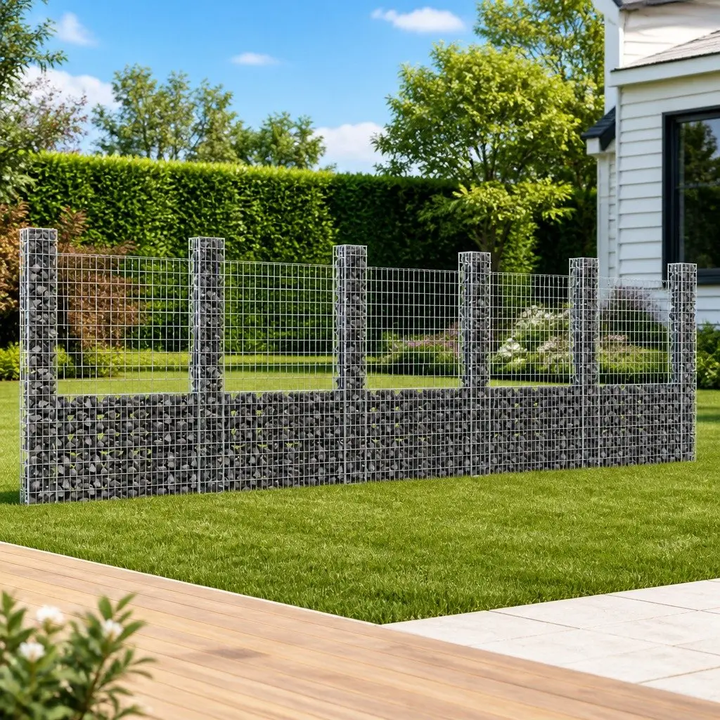 U-Shape Gabion Basket Fence Panel Iron Garden Retaining Wall Barrier Silver 620 x 20 x 200 cm