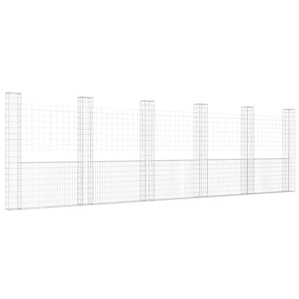U-Shape Gabion Basket Fence Panel Iron Garden Retaining Wall Barrier Silver 620 x 20 x 200 cm