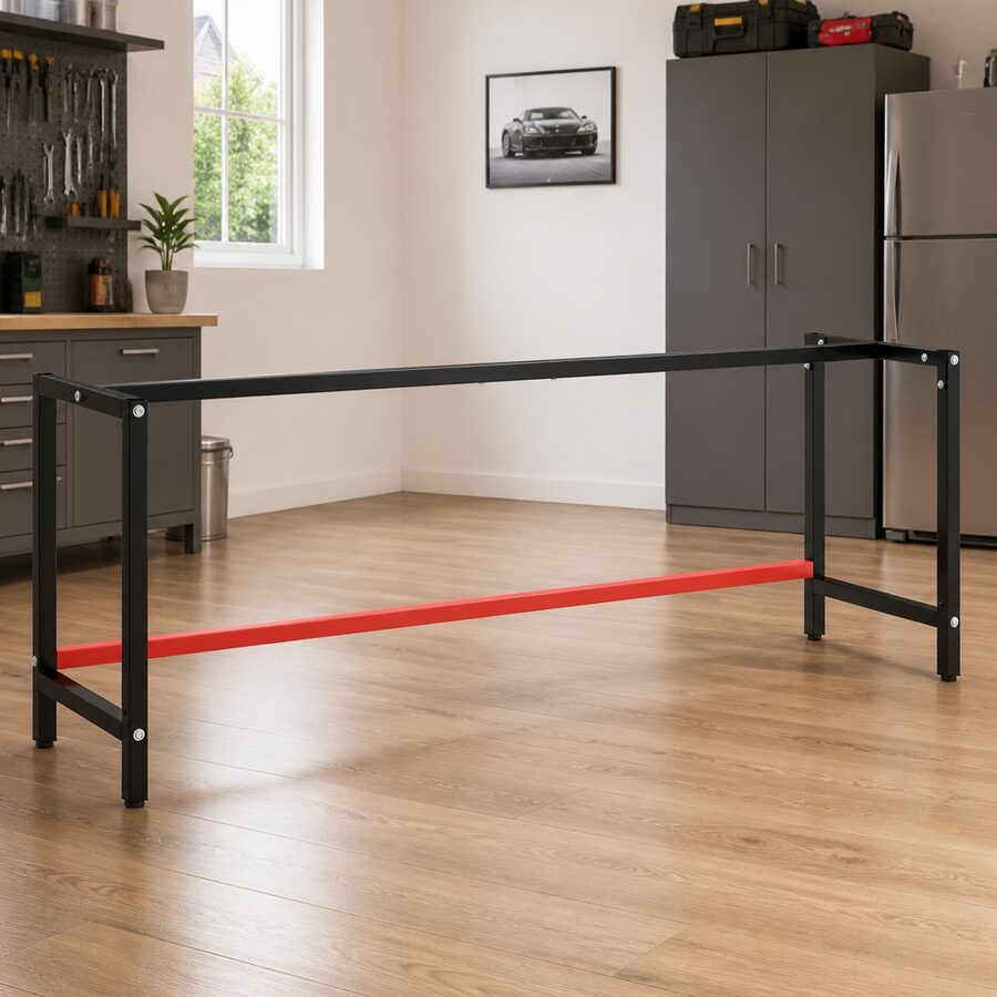 Work Bench Frame Heavy Duty Metal Table Legs Matte Black Reinforced Bar Support