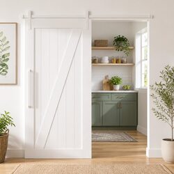 Sliding Door Hardware Kit 200cm Steel Track Rail Barn Door System White
