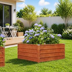 Garden Raised Bed Planter Corten Steel Weathering Open Bottom 100x100x45cm Brown