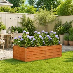 Garden Raised Bed Planter Box Weathering Steel Open Bottom Drainage Brown