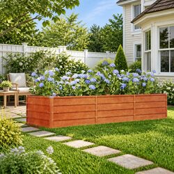 Raised Garden Bed Brown Corten Steel Outdoor Planter Box 240x80x45cm