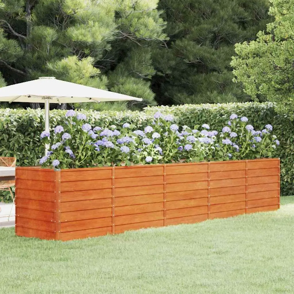 Garden Raised Bed Planter Corten Steel 400x80x77cm Weathering Brown Outdoor