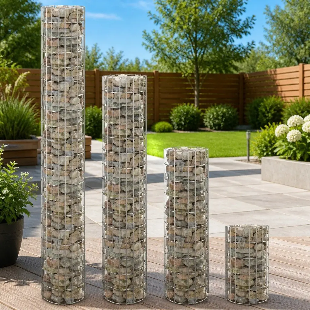 Circular Gabion Raised Garden Beds Silver Ø30cm 4 Pieces