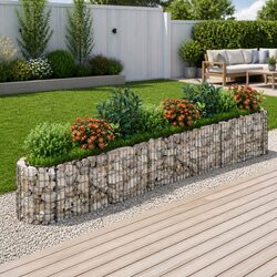 Raised Bed Gabion Planter Silver Garden Border Flower Box 330x50x50cm