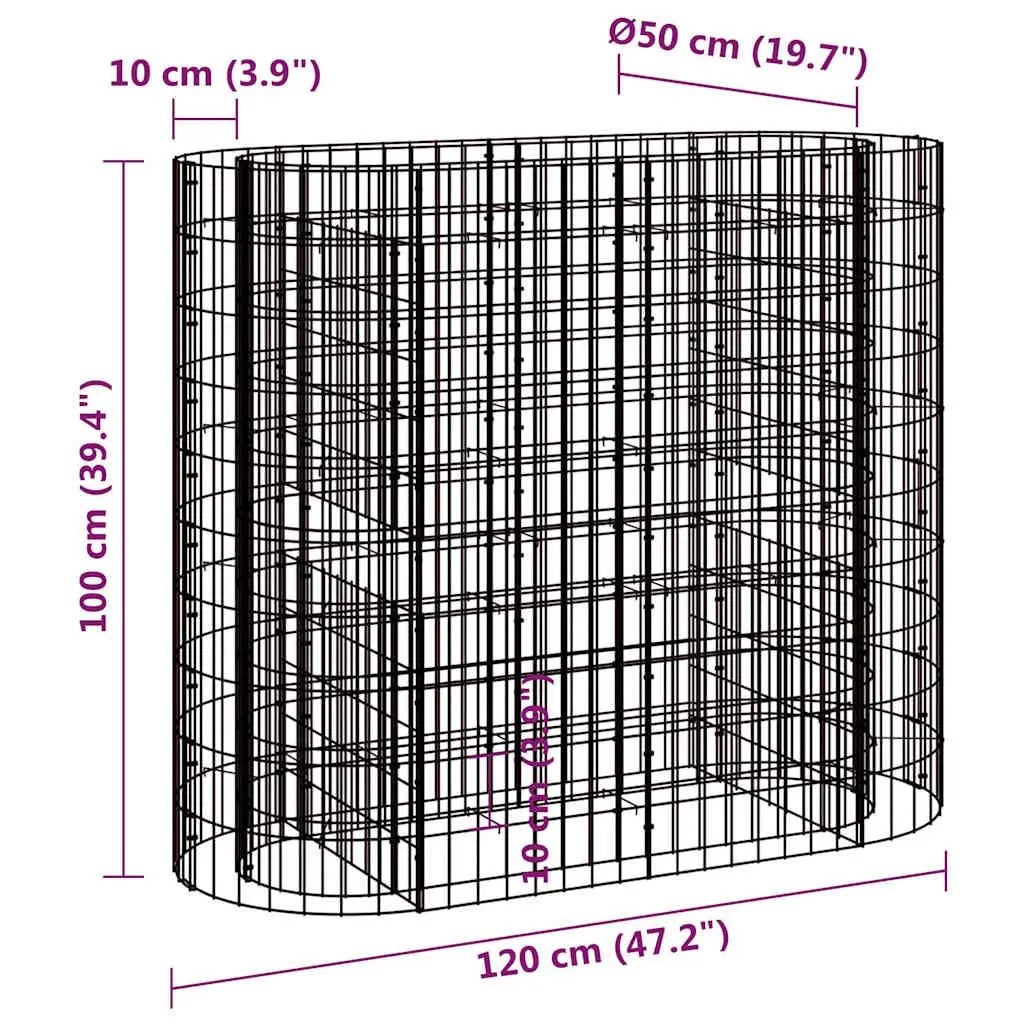 Gabion Raised Bed Planter Sturdy Galvanised Iron Silver 120x50x100cm