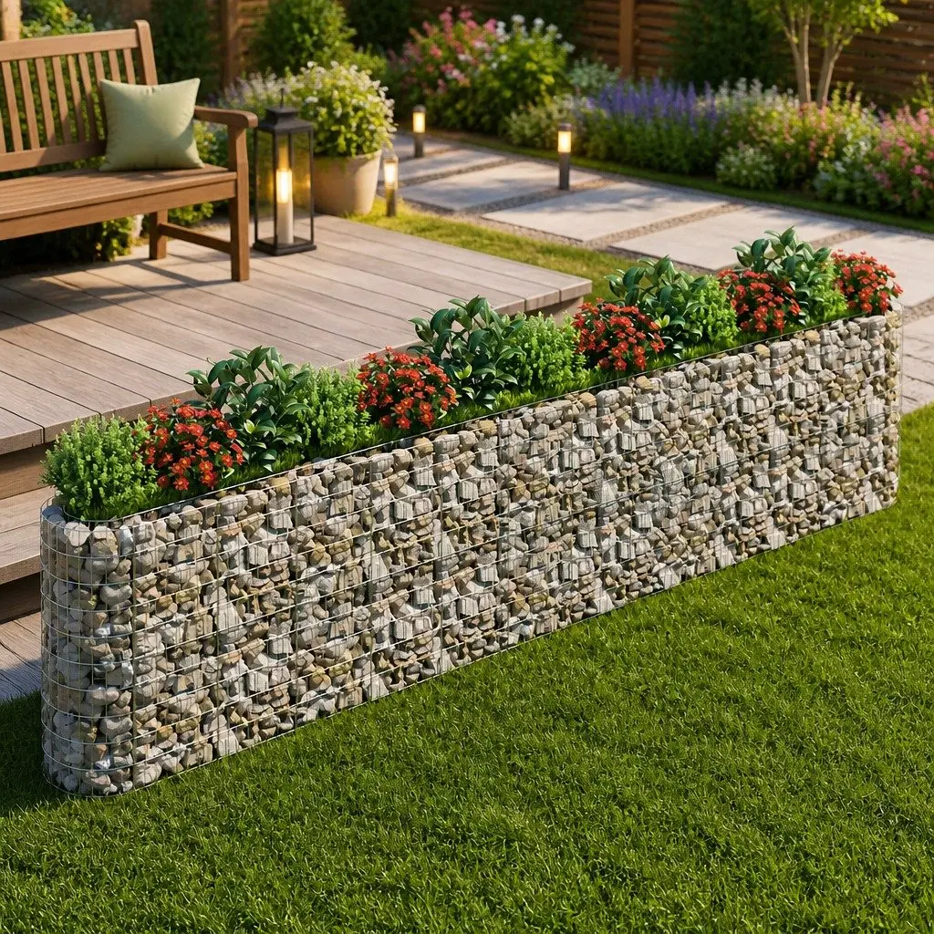 Gabion Raised Garden Bed Planter Weather-Resistant Galvanised Iron 470x50x100cm Silver