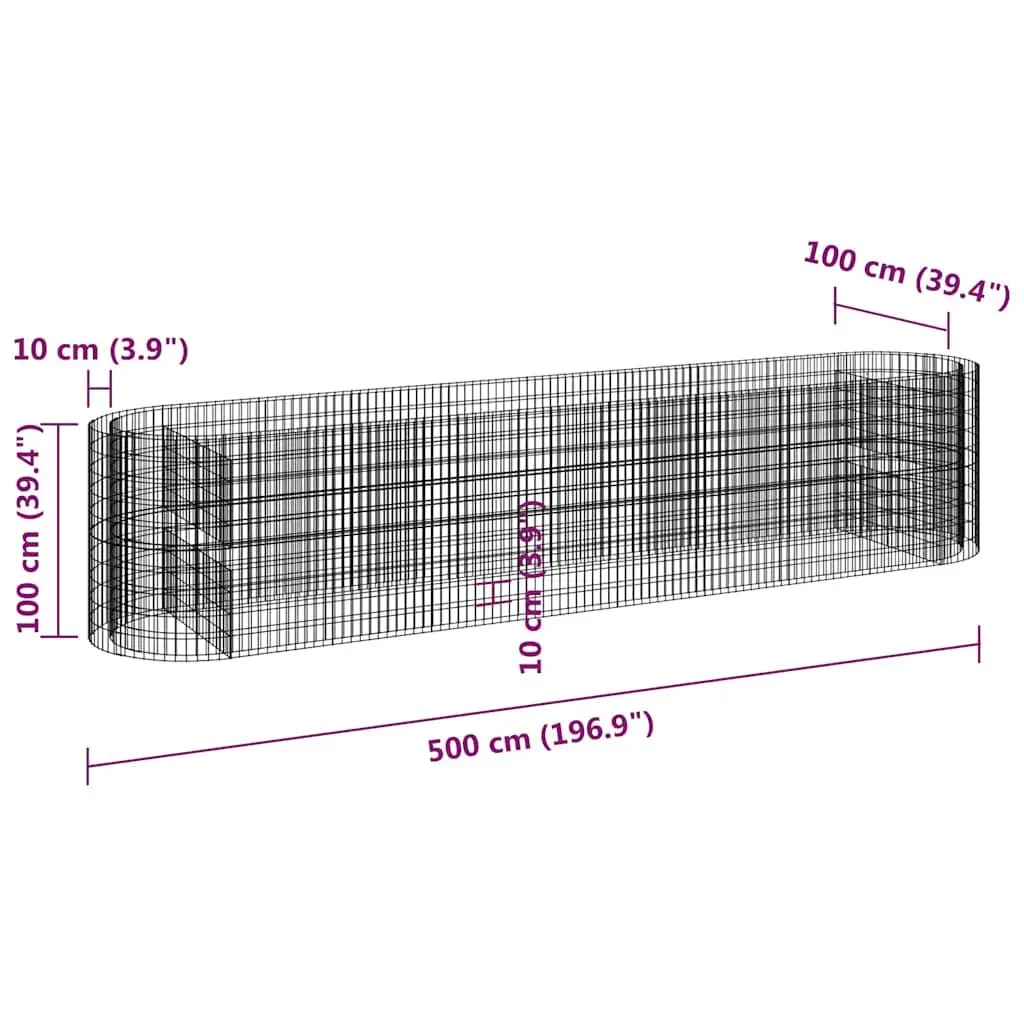 Gabion Raised Bed Planter Box Galvanised Iron Silver 500 x 100 x 100 cm Garden Border Flower Bed
