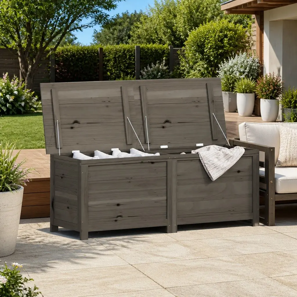 Outdoor Storage Box Solid Fir Wood Garden Cushion Pillow Organizer Anthracite 150x50x56cm