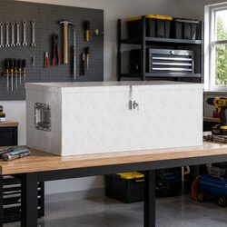 Storage Box Silver 80x39x30 cm Aluminium Tool Box Locking Handle Organiser