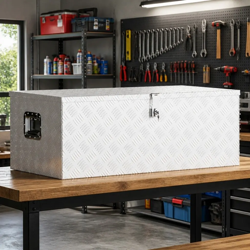 Aluminium Storage Box Lockable 100x55x37cm Silver Portable Organiser