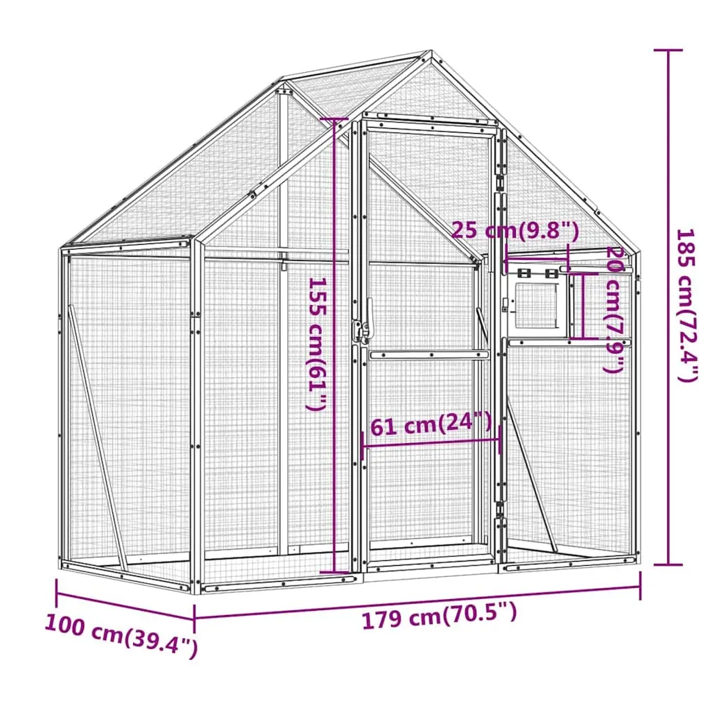 Bird Aviary Spacious Aluminium Frame Wire Mesh Cage 179x100x185 cm Silver for Parrots