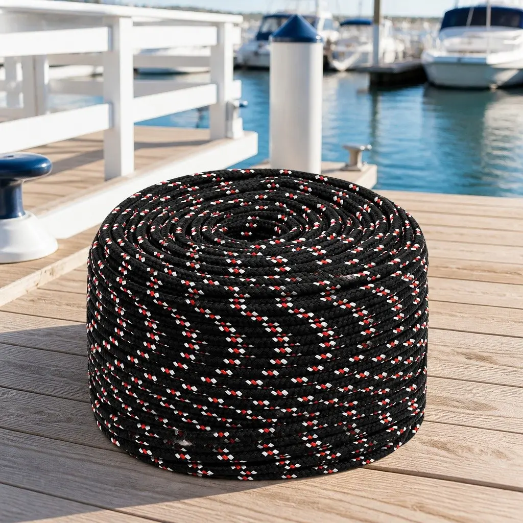 Boat Rope Black 10mm 25m Polypropylene Braided Marine Dock Line Sailing Rigging