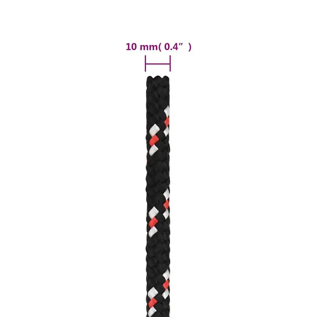 Boat Rope Braided Polypropylene 10mm 25m Black Marine Dock Line
