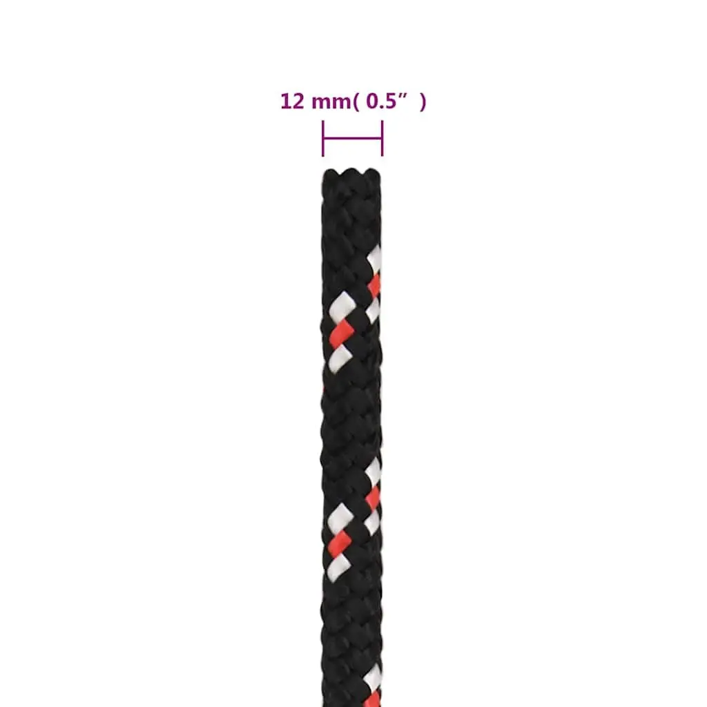 Boat Rope Polypropylene Braided 12mm 25m Black Marine Dock Line