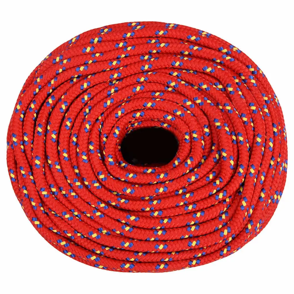 Boat Rope Braided Polypropylene 8mm 50m Red Marine Dock Line