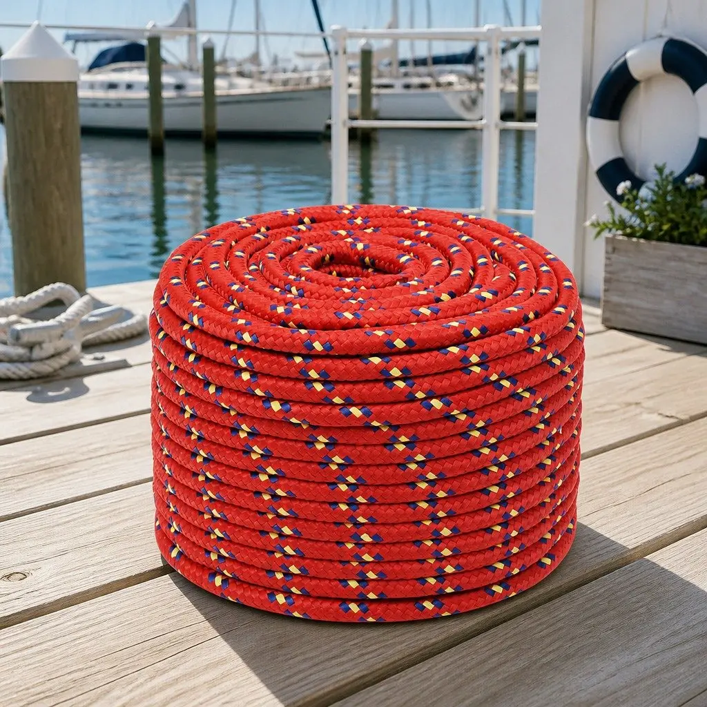 Marine Rope Braided Polypropylene 12mm Red 100m Durable Weather-Resistant Dock Line