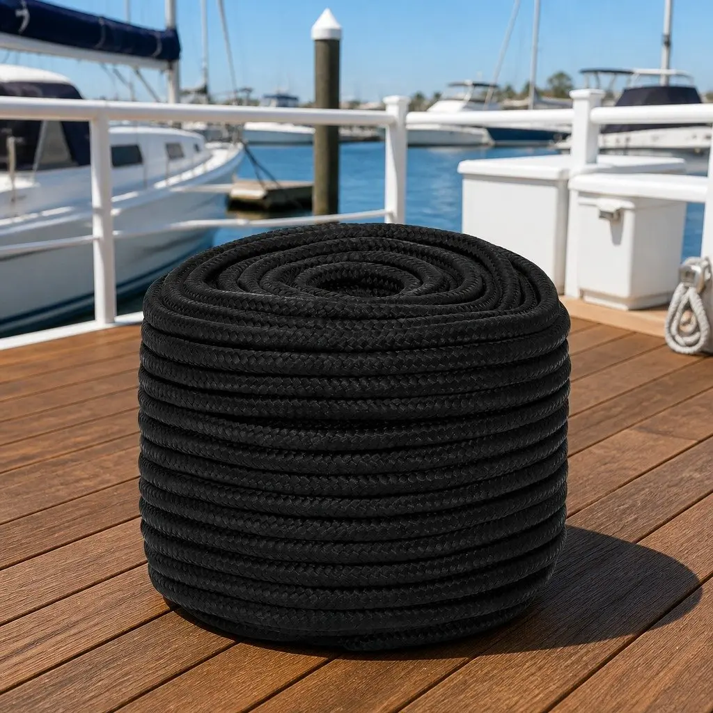 Boat Rope 12mm 50m Black Polypropylene Braided Marine Dock Line Rigging