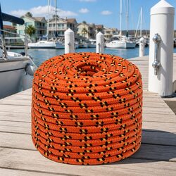 Boat Rope Orange 12mm 50m Marine Sailing Dock Line Braided Rigging Coil