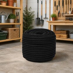 Work Rope Black 12mm 50m Braided Polyester Cord General Purpose Utility