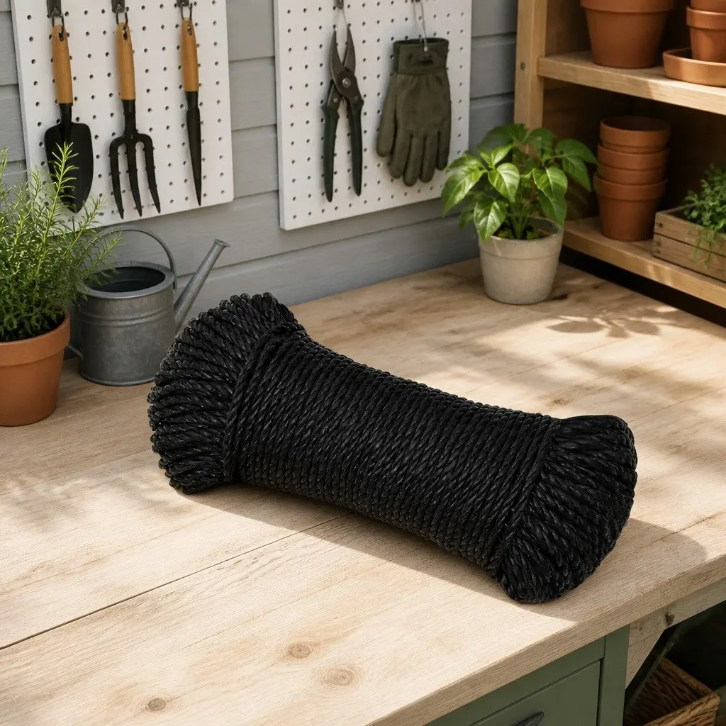 Work Rope Black 6mm 25m Twisted Polypropylene Cord Garden Workshop