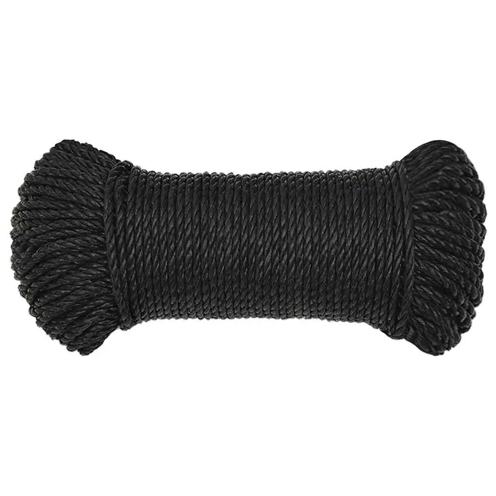 Twisted Polypropylene Work Rope 8mm 25m Black General Purpose Cord