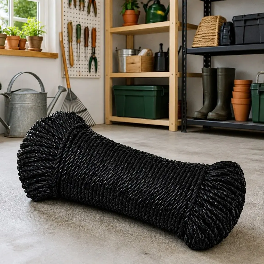 Work Rope Black 8mm 50m Twisted Polypropylene General Purpose Outdoor Garden