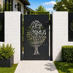Garden Gate 100x150cm Anthracite Steel Laser-Cut Design Outdoor Fence Entry