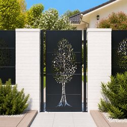 Garden Gate Anthracite 100x200 cm Steel Frame Laser-Cut Design Outdoor Fence