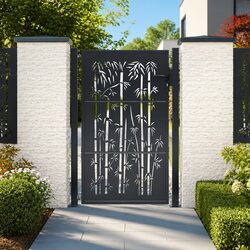 Garden Gate Anthracite 100x125cm Steel Bamboo Laser-Cut Design Lockable Entrance