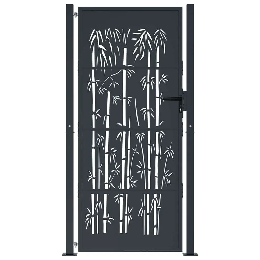 Garden Gate Anthracite 100x175cm Steel Bamboo Design Outdoor Fencing Entry