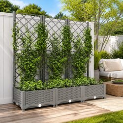 Garden Planter with Trellis Grey 120x40x121.5 cm Climbing Plants Support