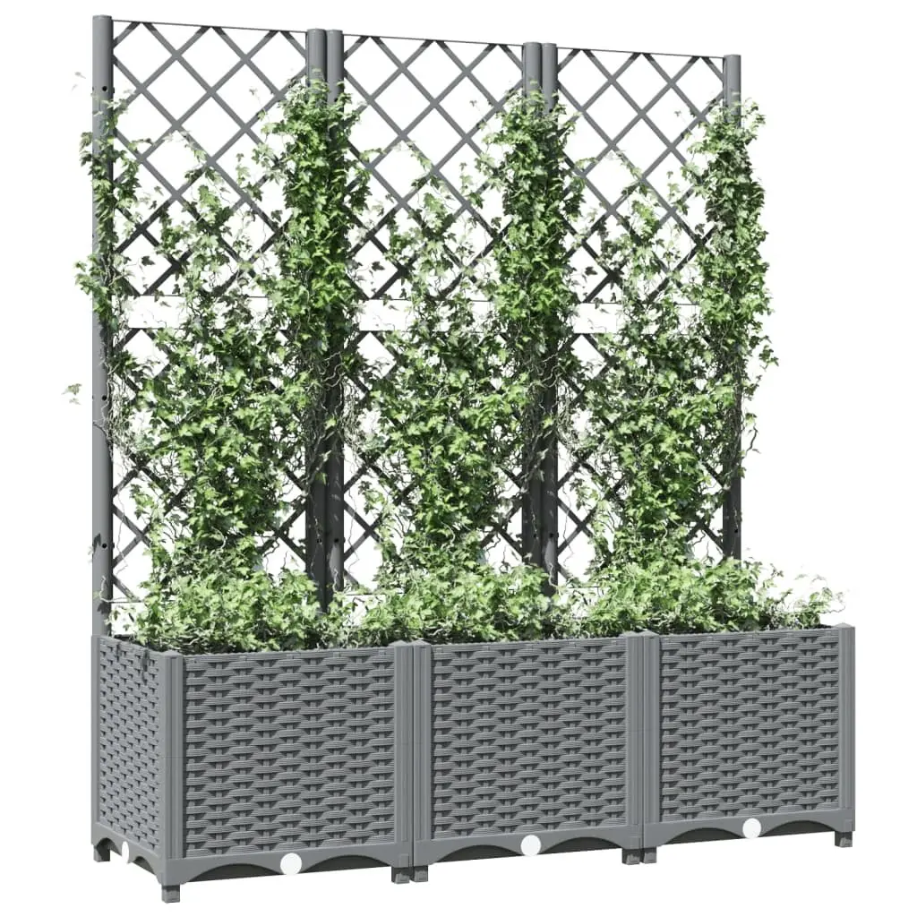 Garden Planter with Trellis Integrated Support Grey 120x40x136cm