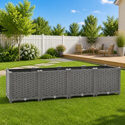 Raised Garden Bed 160x40x38cm Grey Polypropylene Planter Flower Box Outdoor